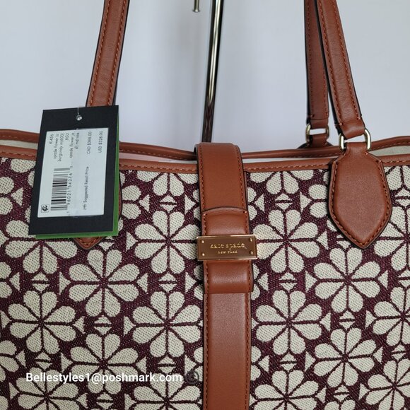 KATE SPADE Spade-Flower Jacquard and Leather Medium Open Tote- Burgundy Multi⭐ - Picture 16 of 16